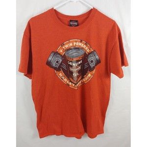 Harley Davidson Graphic TShirt Large Short Sleeve Orange Buds Evansville Indiana